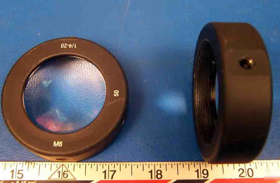 Lot of 2 threaded 1/4-20 M6 50MM optic holder w/ optics