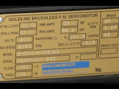 Kollmorgen goldline brushless p.m. servomotor b series