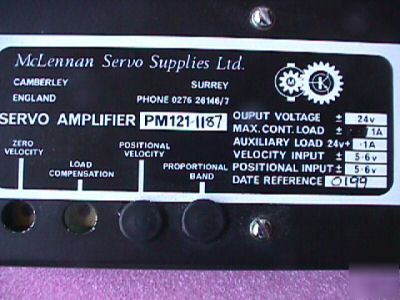 Mclennan servo amplifier PM121-1187 lightly used