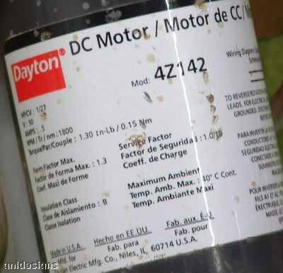 Dayton 4Z142 90VDC motor 1/27 hp 1800 rpm nice 