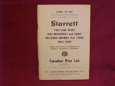 1961 starrett canadian price list tools