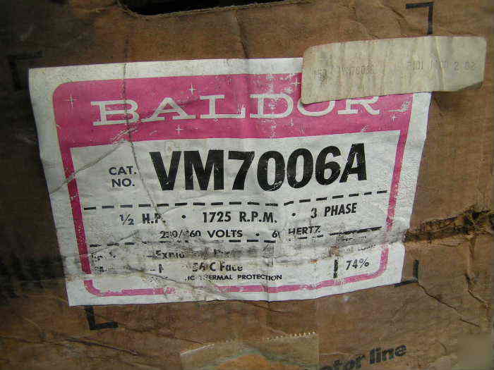 Baldor VM7006A 1/2 hp 230V 460V electric motor 1725RPM
