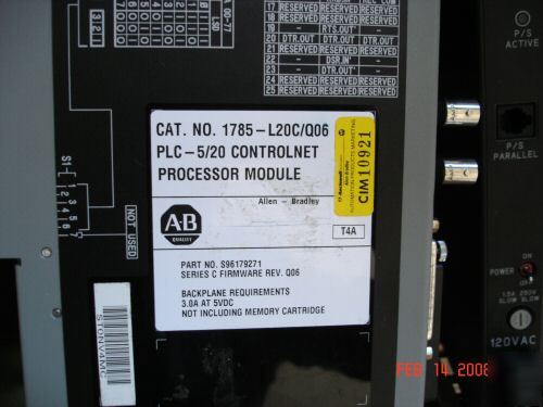 Ab ctrlnet plc-5/20C complete sys, 5 io modules, tested