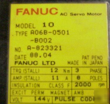 Fanuc model 10 10S ac cnc servo motor A06B-0501-B002