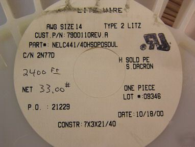 New 50 ft england elect. wire type 2 litz wire awg 14