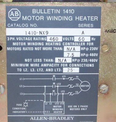 Allen bradley 1410-NX9 motor winding heater 1410NX9