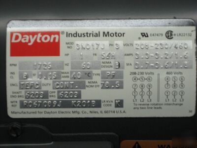 Dayton 3 phase ac motor 1 hp 3N017