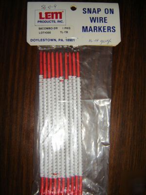 Lem snap-on wire markers qty 300 legends 0 - 9, #16-#14