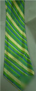 Vintage mens retro silk striped green & blue tie