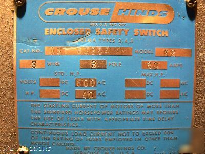 Crouse hinds nema 3,4, 5 explosion proof safety switch