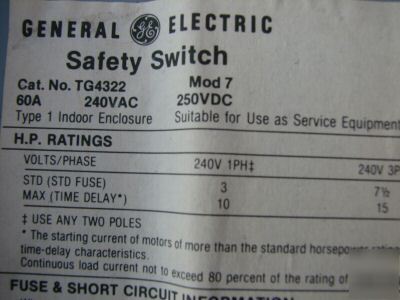 Ge safety switch 266211-b 60 amp 240 volt 15HP 126EE