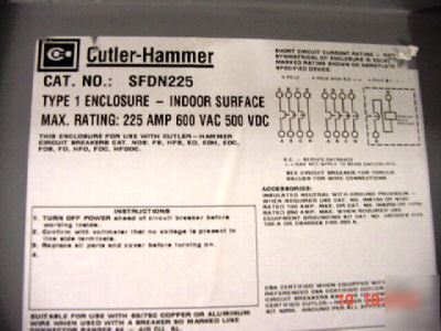 New cutler-hammer type-1 enclosure SFDN225 