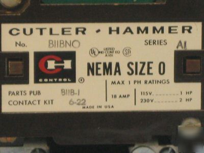 Cutler-hammer ac magnetic starter B11 bnof B11BNO