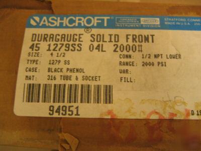 New ashcroft solid FRONT1279SS duragauge 2000PSI brand .