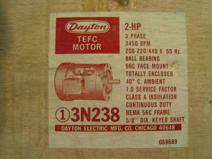 Dayton 2 hp 208V 220V/440V electric motor 3450RPM
